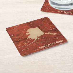 Dessous-de-verre Carré En Papier Carte Alaska Sur L'Écorce De Birch Intérieur