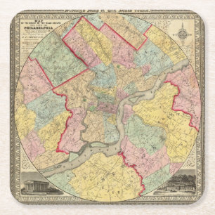 Dessous-de-verre Carré En Papier Carte autour de la ville de Philadelphie
