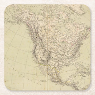 Dessous-de-verre Carré En Papier Carte d'atlas de l'Amérique du Nord montrant les