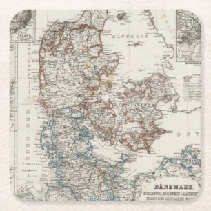 Dessous-de-verre Carré En Papier Carte d'atlas du Danemark avec 5 cartes d'encart