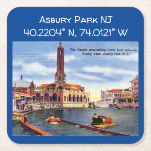 Dessous-de-verre Carré En Papier Carte de Asbury Park NJ Coordonnées de style Vinta