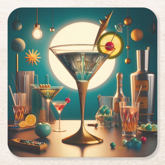 Dessous-de-verre Carré En Papier Carte de circuit futuriste atomique Martini (Devant)