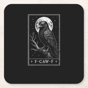 Dessous-de-verre Carré En Papier Carte de corbeau F-Caw-F drôle Halloween vintage d