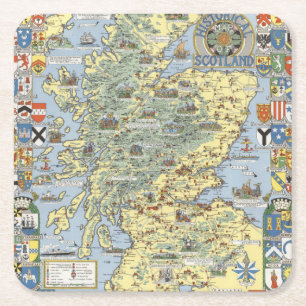 Dessous-de-verre Carré En Papier Carte de l'Ecosse historique