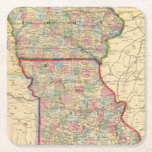 Dessous-de-verre Carré En Papier Carte de l'Iowa, Missouri par Mitchell
