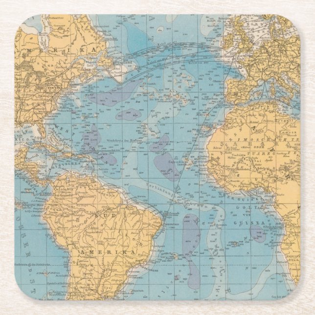Dessous-de-verre Carré En Papier Carte de l'Océan Atlantique (Devant)