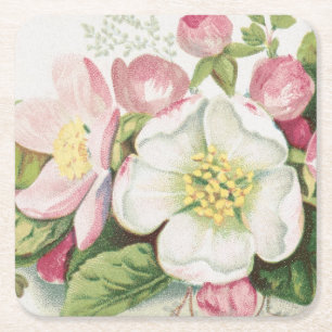Dessous-de-verre Carré En Papier Carte de Noël vintage rétro, fleurs de pommier