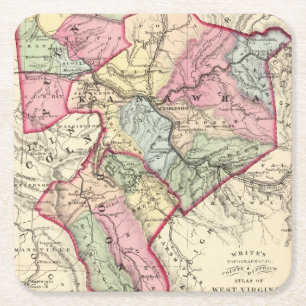 Dessous-de-verre Carré En Papier Carte de Putnam, Kanawha, comtés de Boone
