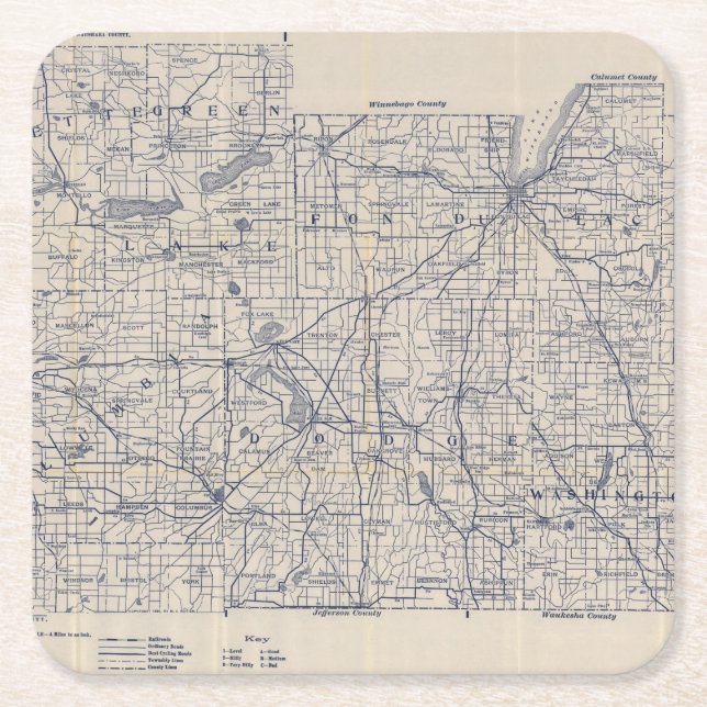 Dessous-de-verre Carré En Papier Carte de route de bicyclette du Wisconsin 4 (Devant)