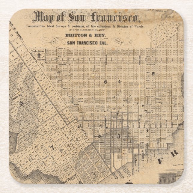 Dessous-de-verre Carré En Papier Carte de San Francisco (Devant)