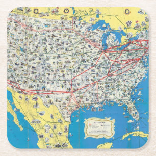 Dessous-de-verre Carré En Papier Carte de système d'American Airlines