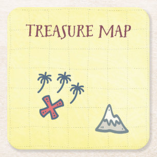 Dessous-de-verre Carré En Papier Carte des trésors Fête pirate