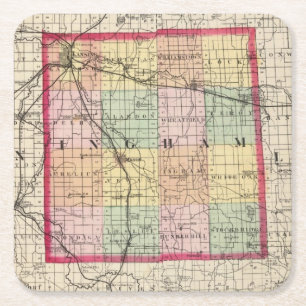 Dessous-de-verre Carré En Papier Carte du comté d'Ingham, Michigan