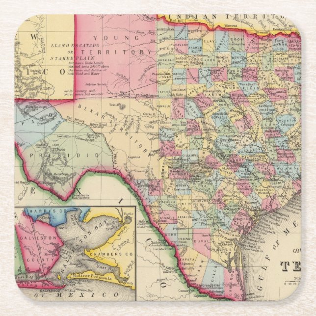 Dessous-de-verre Carré En Papier Carte du comté du Texas (Devant)