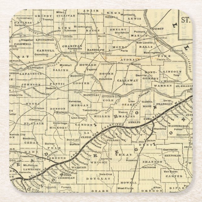 Dessous-de-verre Carré En Papier Carte du Missouri 2 (Devant)