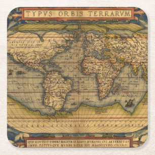 Dessous-de-verre Carré En Papier Carte du monde d'Ortelius 1570 : cartographie anti