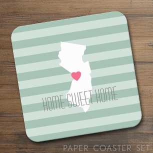 Dessous-de-verre Carré En Papier Carte du New Jersey Maison État Amour avec Cœur Pe