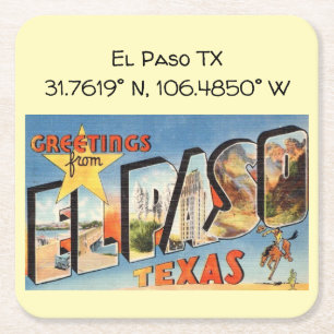 Dessous-de-verre Carré En Papier Carte El Paso TX Coordonnées Style Vintage