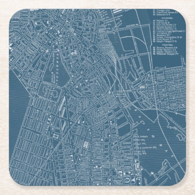 Dessous-de-verre Carré En Papier Carte graphique de Boston (Devant)