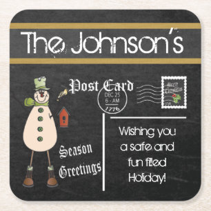 Dessous-de-verre Carré En Papier Carte postale Chalkboard Vintage Christmas Snowman