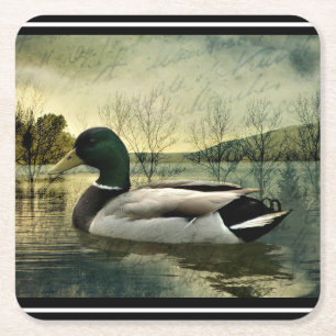 Dessous-de-verre Carré En Papier Carte postale Patinée vintage Mallard Duck Carré P