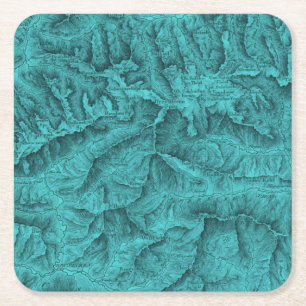 Dessous-de-verre Carré En Papier Carte topographique des montagnes Bleu