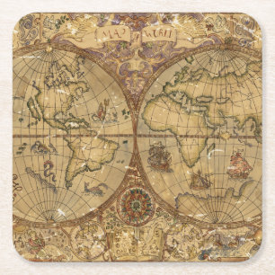 Dessous-de-verre Carré En Papier Carte vintage du monde