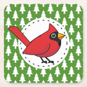 Dessous-de-verre Carré En Papier Cartoon Red Cardinal