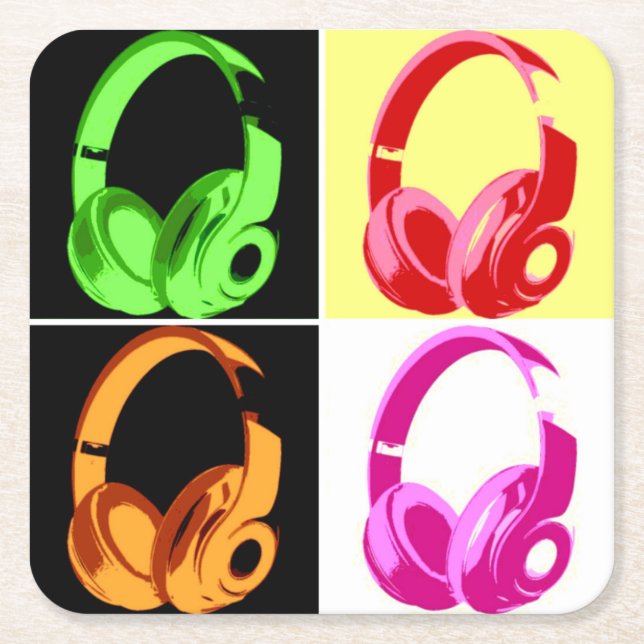 Dessous-de-verre Carré En Papier Casque à quatre couleurs Art Pop Head Phone (Devant)