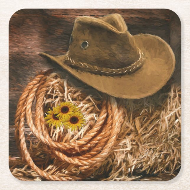 Dessous-de-verre Carré En Papier Casquette Cowboy (Devant)