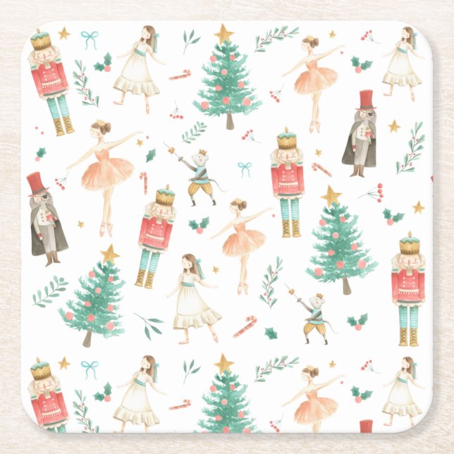 Dessous-de-verre Carré En Papier Casse-Noisette Ballet Images de Noël (Devant)