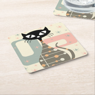 Dessous-de-verre Carré En Papier Cat du milieu du siècle moderne
