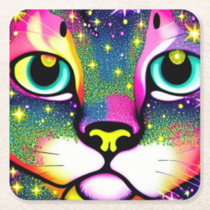 Dessous-de-verre Carré En Papier Cat Face Close Pop Art