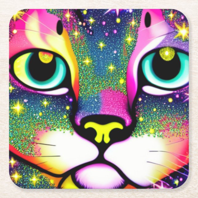 Dessous-de-verre Carré En Papier Cat Face Close Pop Art (Devant)