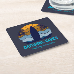 Dessous-de-verre Carré En Papier Catching Waves Retro Surboard Beach Art