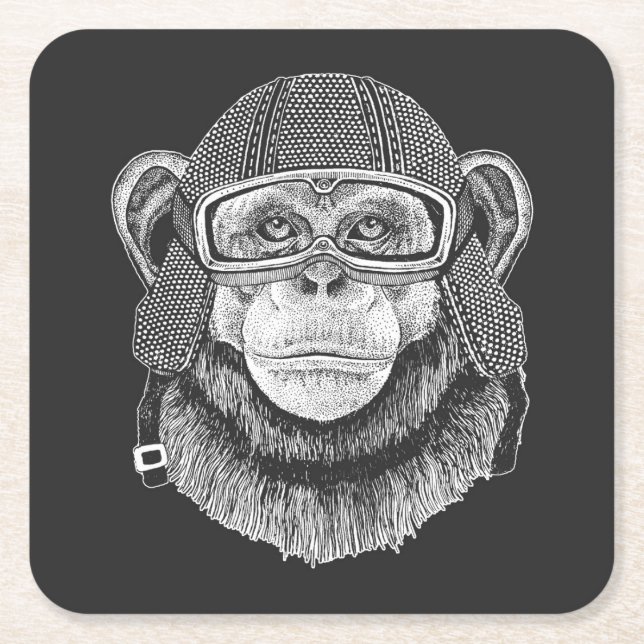 Dessous-de-verre Carré En Papier Cavalier de moto de chimpanzé (Devant)