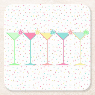 Dessous-de-verre Carré En Papier Célébration de fête Confetti Cocktail Martini Citr