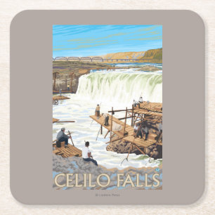 Dessous-de-verre Carré En Papier Celilo tombe affiche de Vintage voyage de pêche