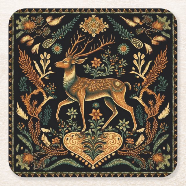 Dessous-de-verre Carré En Papier Cerf sauvage rustique (Devant)