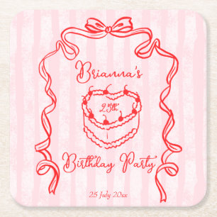 Dessous-de-verre Carré En Papier Cerise gâteau rose coquette arc fête d'anniversair