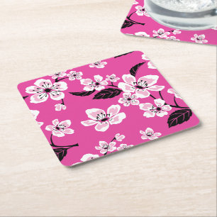 DESSOUS-DE-VERRE CARRÉ EN PAPIER CERISIER EN FLEURS - SAKURA (ROSE)