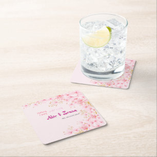 Dessous-de-verre Carré En Papier Cerisier Fleur Personnalisé Rose Élégant