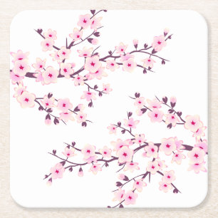 Dessous-de-verre Carré En Papier Cerisier Fleur Rose Blanc