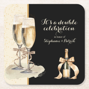 Dessous-de-verre Carré En Papier C'est une double fête de Champagne d'or
