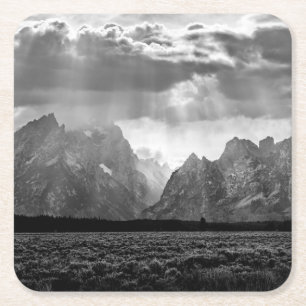 Dessous-de-verre Carré En Papier Chaîne de montagne grande de Teton en noir et