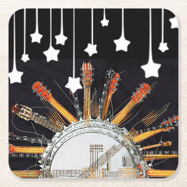 DESSOUS-DE-VERRE CARRÉ EN PAPIER CHAÎNES DE GUITARE AU SOLEIL (Devant)