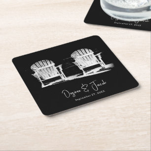 Dessous-de-verre Carré En Papier Chaises De Plage Adirondack Mariage Noir Et Blanc