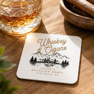 Dessous-de-verre Carré En Papier Chalet pour enterrement de vie de garçon Whiskey &