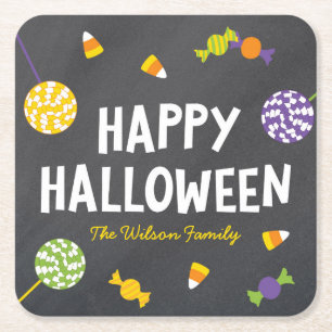 Dessous-de-verre Carré En Papier Chalkboard Sweet Candy Traite Halloween heureux