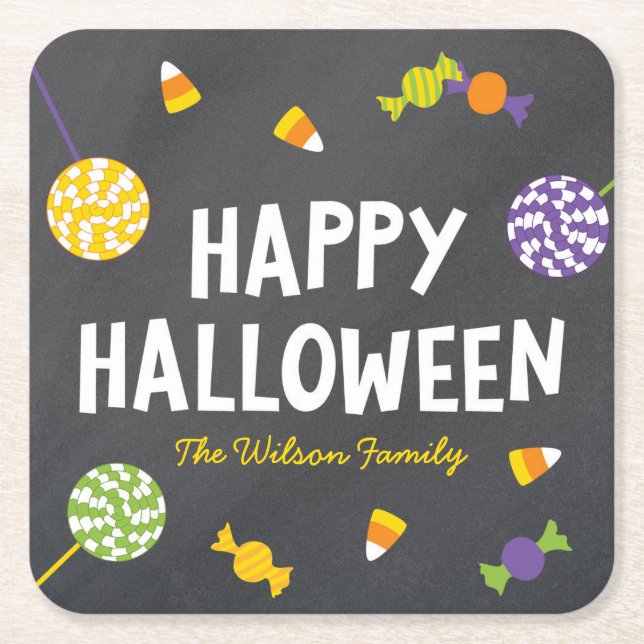 Dessous-de-verre Carré En Papier Chalkboard Sweet Candy Traite Halloween heureux (Devant)
